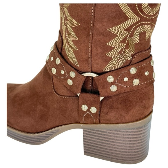 Sun + Stone Norahh Brown Microsuede Embroidered Womens Ankle Boots Size 8M - Picture 7 of 15